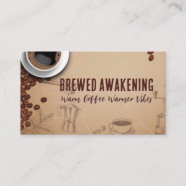 Brewed Coffee Cup Retro Illustrations Business Card (Front)