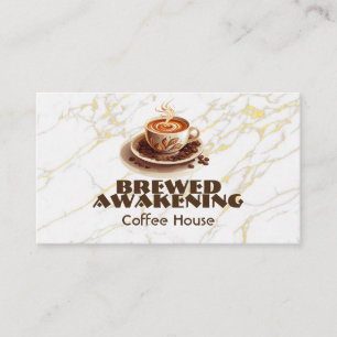 Brewed Cup of Coffee   Gold White Marble Loyalty Card