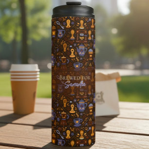 Brewed for [Name] — folk coffee (cocoa & slate) Thermal Tumbler