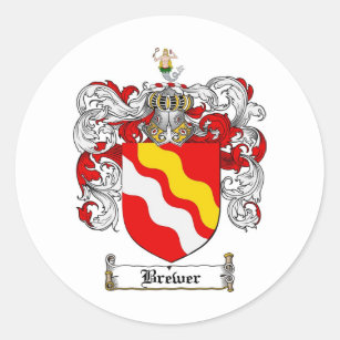 BREWER FAMILY CREST -  BREWER COAT OF ARMS CLASSIC ROUND STICKER