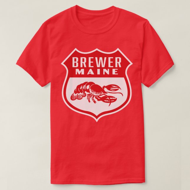 Brewer Maine Retro Shield Red T-Shirt (Design Front)