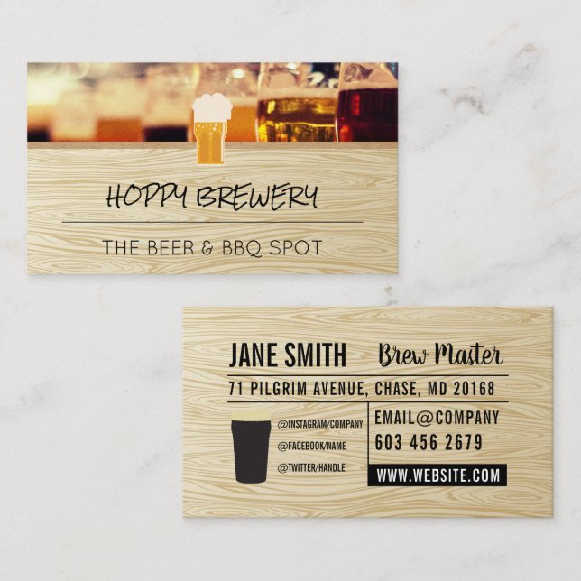 Brewery | Beer Logo | Wood Grain Business Card (Front/Back)