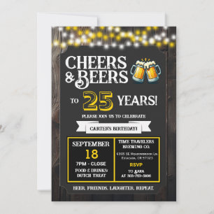 Brewery Birthday Cheers and Beers to 25 Years Invitation