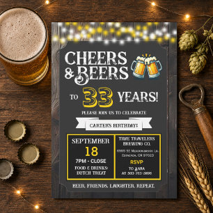 Brewery Birthday Cheers and Beers to 33 Years Invitation