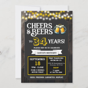 Brewery Birthday Cheers and Beers to 34 Years Invitation