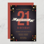 Brewery Guys 21st Birthday Navy Blue  Invitation<br><div class="desc">Stylish navy blue,  red and yellow 21st birthday party invitation for the all American guy! Customise each line of text with your party details and mail out this 21st birthday party invitation to all of his family and friends. The reverse side of invitation is coordinating red.</div>