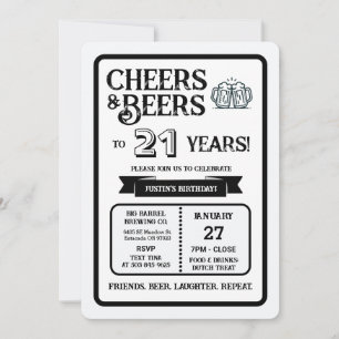 Brewery Pub Birthday Cheers and Beers to 21 Years Invitation