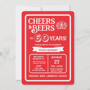 Brewery Pub Birthday Cheers and Beers to 60 Years Invitation