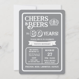 Brewery Pub Birthday Cheers and Beers to 80 Years Invitation