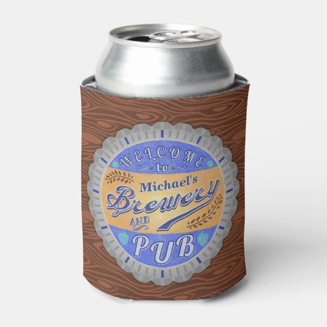 Brewery Pub Personalised Beer Bottle Cap Can Cooler (Can Front)