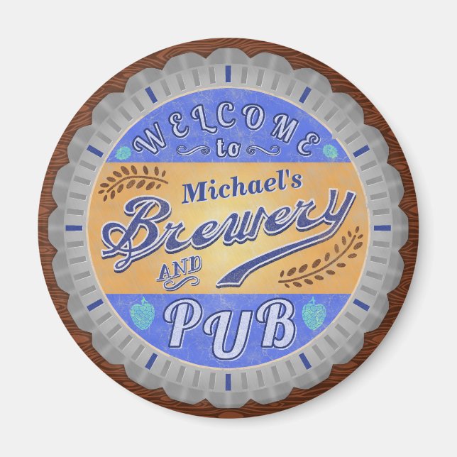 Brewery Pub Personalised Beer Bottle Cap Magnet (Front)
