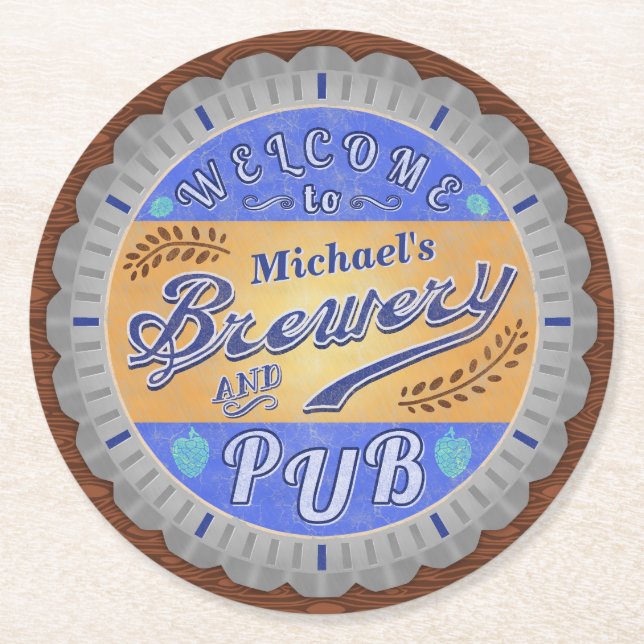 Brewery Pub Personalised Beer Bottle Cap Round Paper Coaster (Front)