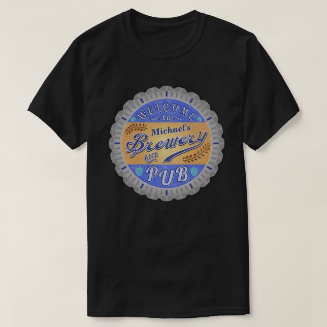 Brewery Pub Personalised Beer Bottle Cap T-Shirt (Design Front)