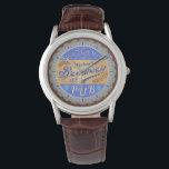 Brewery Pub Personalised Beer Bottle Cap Watch<br><div class="desc">This design for your brewery and pub decor is made to look like a beer bottle cap. It says, "Welcome to [Your Name] Brewery & Pub." The text and design have a distressed, weathered look, to make the bottle cap image appear slightly antique. The design has a hops and barley...</div>