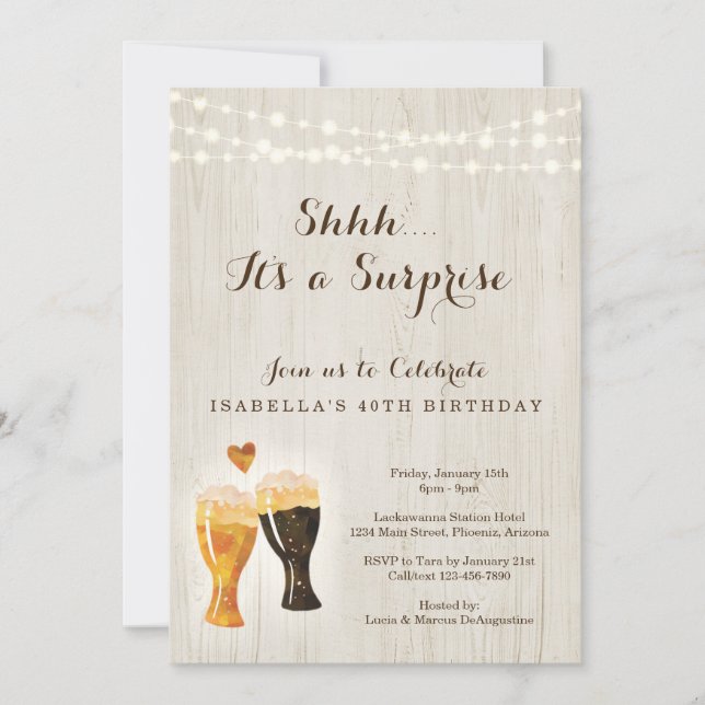 Brewery Surprise Birthday Party | Rustic Beer Invitation (Front)