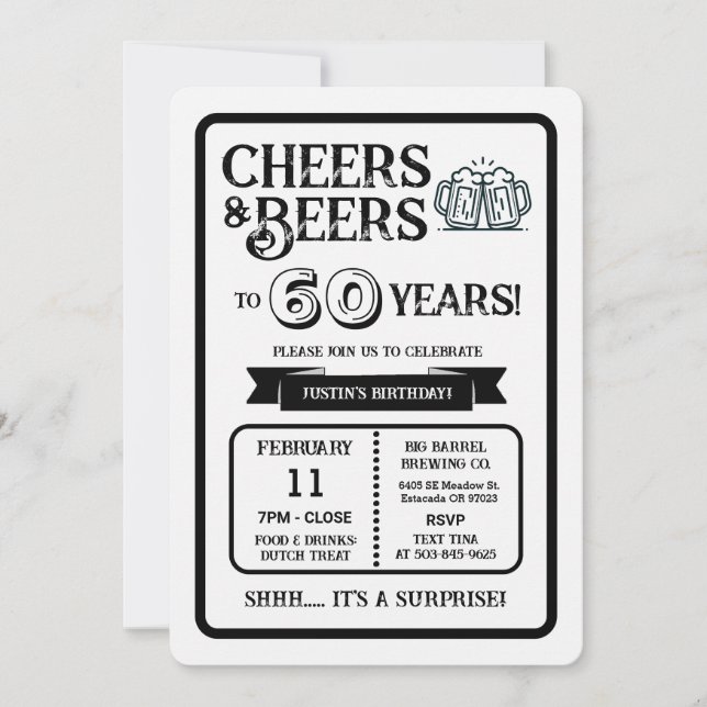 Brewery Surprise Cheers and Beers to 60 Years  Invitation (Front)