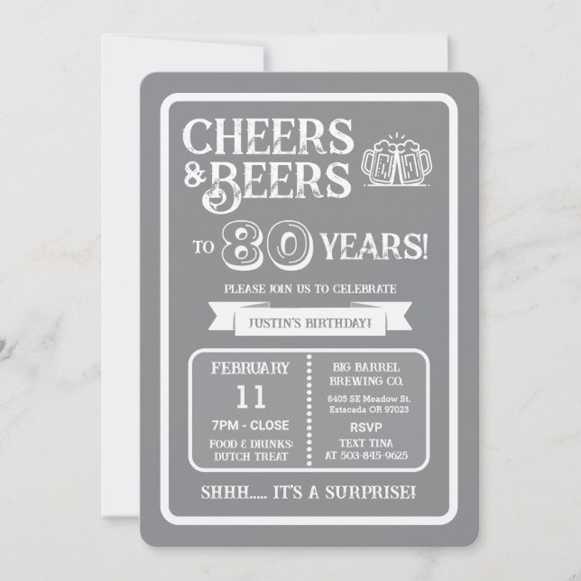 Brewery Surprise Cheers and Beers to 80 Years  Invitation (Front)