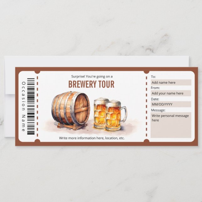 Brewery Tour Gift Certificate - Beer Tasting Invitation (Front)