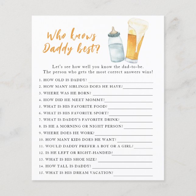 Brewing baby shower - Game Who knows daddy best (Front)