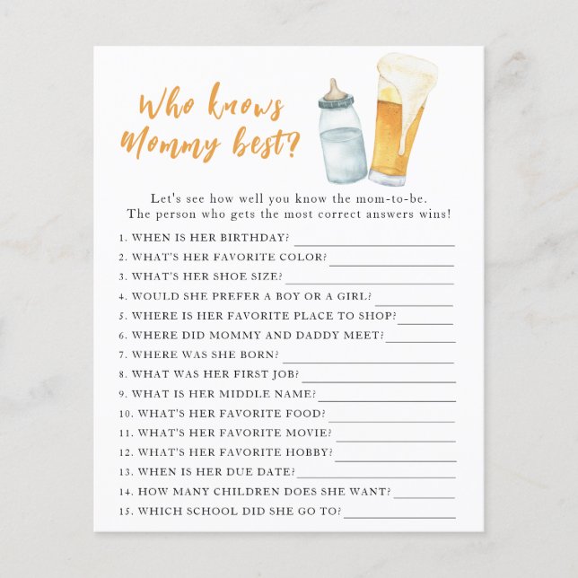 Brewing baby shower - Who knows mummy best (Front)