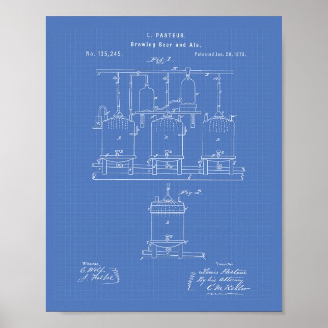 Brewing beer and ale 1873 Patent Art - Blueprint Poster (Front)