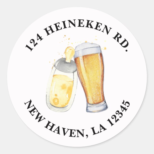Brewing Birthday Baby Shower Address Classic Round Sticker (Front)