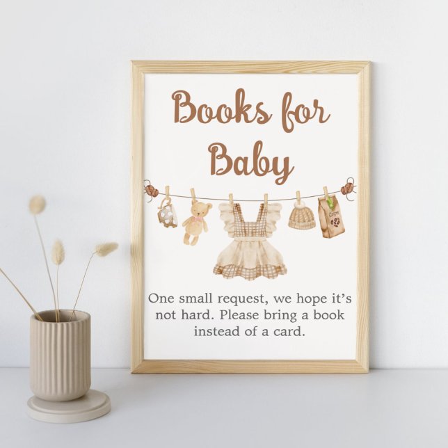 Brewing Coffee Baby Shower Books for Baby Sign (Coffee Little Bean Clothesline Baby Shower Books for Baby Sign)