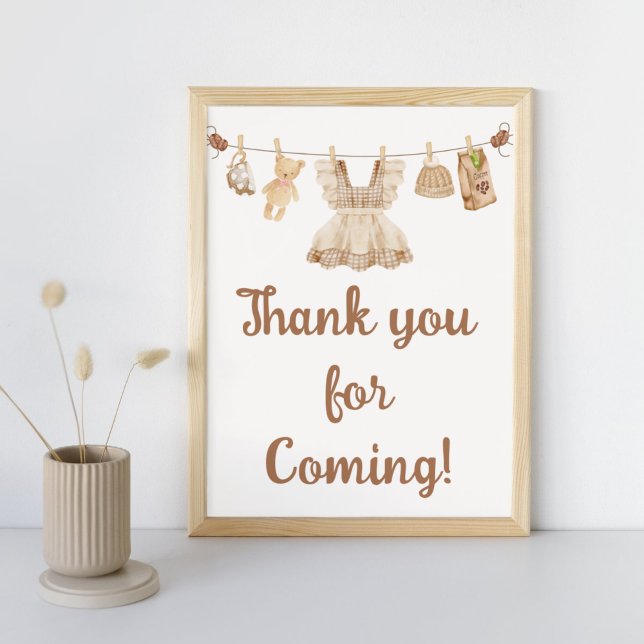 Brewing Coffee Baby Shower Thank You Sign (Coffee Little Bean Clothesline Baby Shower Thank you for Coming Sign)