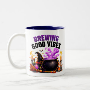 Brewing Good Vibes Funny Witch Cauldron Magic Two-Tone Coffee Mug