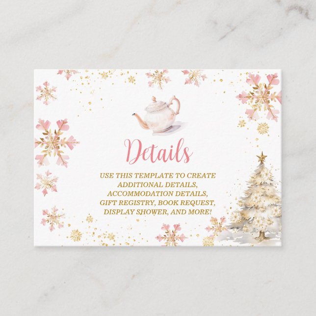 Brewing Pink Winter Tea Party Baby Shower Details Enclosure Card (Front)