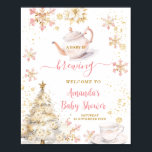 Brewing Pink Winter Tea Party Baby Shower Welcome Poster<br><div class="desc">Baby Is Brewing Pink Winter Tea Party Baby Shower Welcome Poster</div>