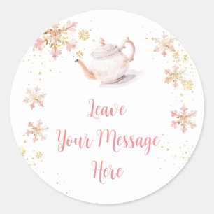 Brewing Pink Winter Tea Party Leave Your Message Classic Round Sticker