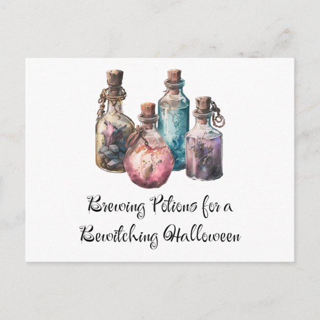Brewing Potions For a Bewitching Halloween Holiday Postcard (Front)