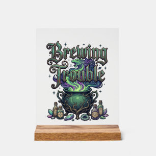 Brewing Trouble Cauldron Dragon Alchemy Crystals H Acrylic Sign