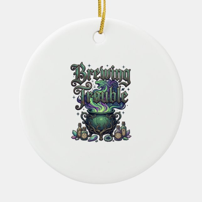 Brewing Trouble Cauldron Dragon Alchemy Crystals H Ceramic Tree Decoration (Front)