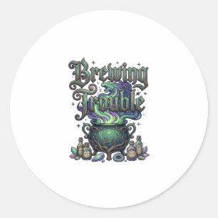 Brewing Trouble Cauldron Dragon Alchemy Crystals H Classic Round Sticker