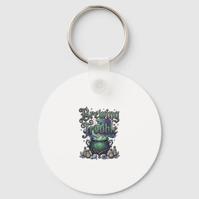 Brewing Trouble Cauldron Dragon Alchemy Crystals H Key Ring (Front)