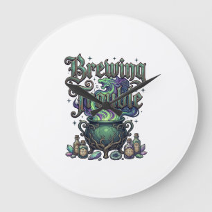Brewing Trouble Cauldron Dragon Alchemy Crystals H Large Clock