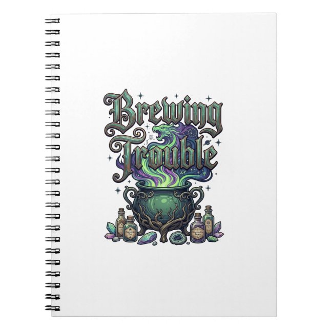 Brewing Trouble Cauldron Dragon Alchemy Crystals H Notebook (Front)