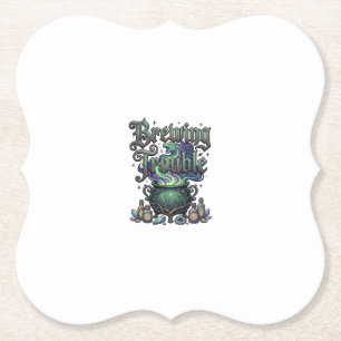 Brewing Trouble Cauldron Dragon Alchemy Crystals H Paper Coaster