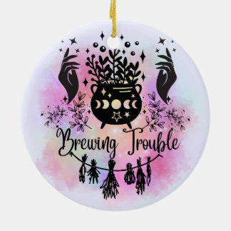 Brewing Trouble: Mischievous Witchy Design Ceramic Tree Decoration