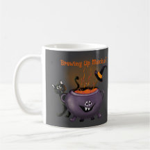 Brewing Up Mischief Black Cat Halloween Coffee Mug