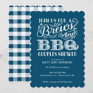 Brews and BBQ Couples Shower in Blue Invitation