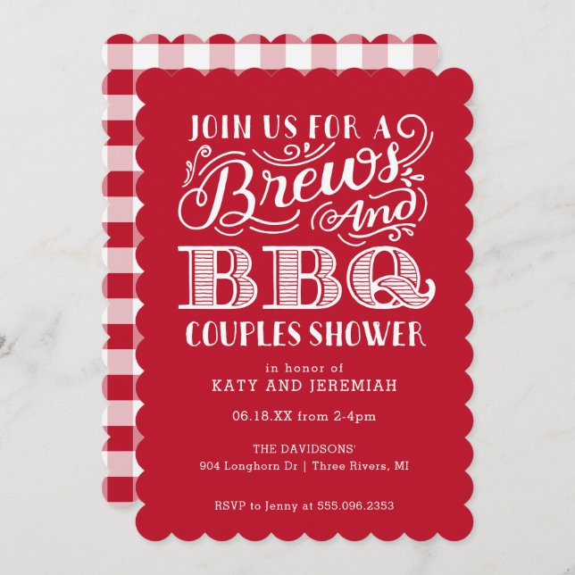 Brews and BBQ Couples Shower on Kraft Invitation (Front/Back)