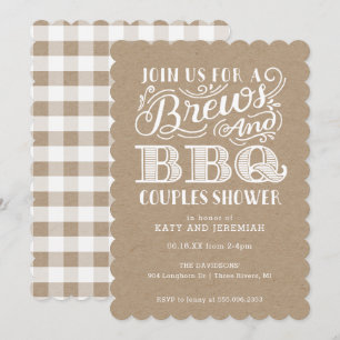 Brews and BBQ Couples Shower on Kraft Invitation
