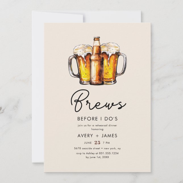 Brews Before I Do Beer Wedding Rehearsal Dinner Invitation (Front)