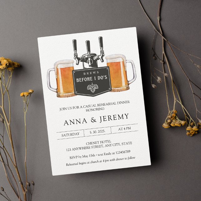 Brews before I do's Beer Casual Rehearsal Dinner Invitation (Brews before I do's - casual rehearsal dinner party)
