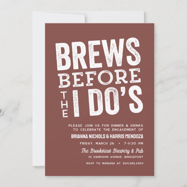 Brews before I Do's brewery engagement party brick Invitation (Front)