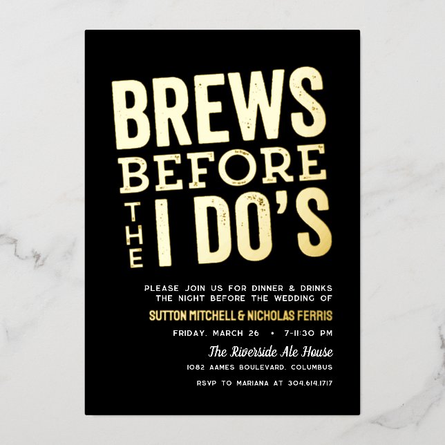 Brews before I Do's brewery rehearsal dinner black (Front)