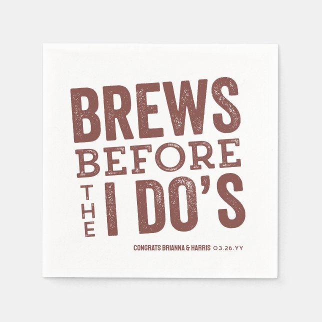 Brews before I Do's brick red rehearsal dinner Napkin (Front)